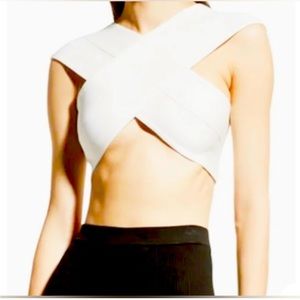 $145 Herve Leger Women's White Crossover Bandage Bra Top Size L